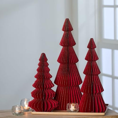Your Heart's Content Set of 3 Red Honeycomb Paper Trees (Large Set 3 Red) - color: Large Set 3 Red
