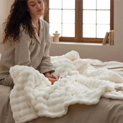 Bedsure Cloud Bubble Fleece Twin Blanket for Bed, Off White, 60"×80" - color: 01 Off White, size: Twin (60" X 80")