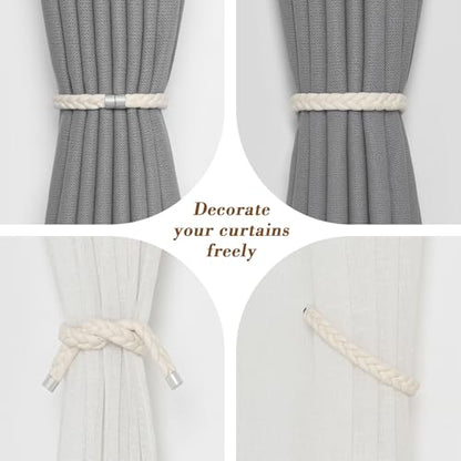 NICEEC 2 Pack Natural Cotton Rope Curtain Tiebacks Elegant Boho Style Magnetic Drape Tie Backs Soft Hand-Woven Rope Curtain Holdbacks for Home & Office Drapery (Cotton rope-03) - color: Cotton Rope-03, size: 2 Pack
