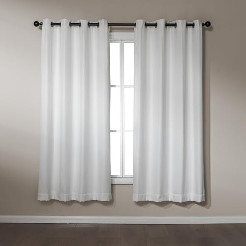 Amazon Basics Chenille Room Darkening Curtains, Light Filtering Window Drapes for Bedroom and Living Room, 2-Panel Set with Grommets, 42" W × 72" L, White Solid - color: White, size: 42"W x 72"L (Pack of 2)