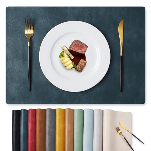 MOSAYT Vinyl Faux Leather Placemats, Set of 6, Navy Blue - color: Navy Blue