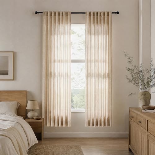 Warm Beige Sheer Linen Curtains for Living Room Bedroom 72 Inches Long - color: Warm Beige, size: 52"W x 72"L (Pack of 2)