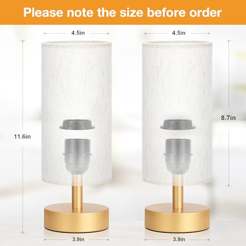 Table Lamps Set of 2 （Cream Shade- Gold Base, 11.6" Inline Control） - color: Cream Shade-Gold Base 2pcs, size: 11.6" Inline Control