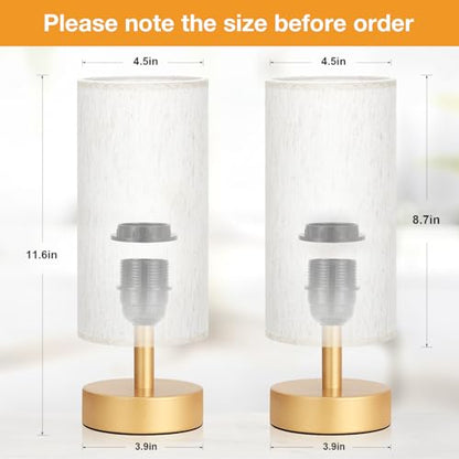 Table Lamps Set of 2 （Cream Shade- Gold Base, 11.6" Inline Control） - color: Cream Shade-Gold Base 2pcs, size: 11.6" Inline Control