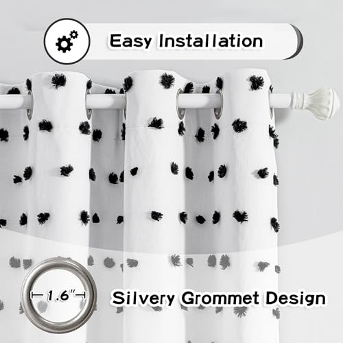 MYSKY HOME Blackout Curtains for Kids Bedroom 100% Light Block Out Thermal Insulated Curtain 63 Inches Grommet Room Darkening Curtains Privacy Window Drapes with Black Pom Pom Sheer 2 PCS, 50" x 63" - color: Black Pom Pom, size: 50"W x 63"L (Pack of 2)