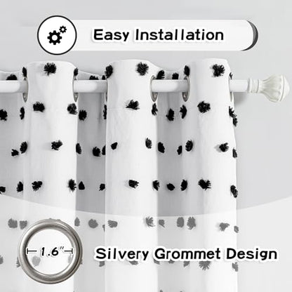 MYSKY HOME Blackout Curtains for Kids Bedroom 100% Light Block Out Thermal Insulated Curtain 63 Inches Grommet Room Darkening Curtains Privacy Window Drapes with Black Pom Pom Sheer 2 PCS, 50" x 63" - color: Black Pom Pom, size: 50"W x 63"L (Pack of 2)