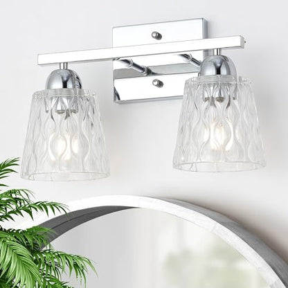 Mecgirn Stainless Steel Bathroom Vanity Light Over Mirror, 2 Light Polished Chrome Bathroom Light Fixtures with Textured Glass Shades, Modern Vanity Lighting Wall Mount - color: Polished Chrome, size: 2 Light