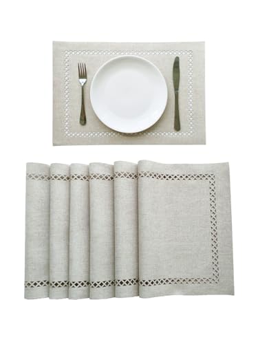 Placemats Set of 4, Set of 6 for Dining Table, Placemats with Hollow Edge Table Cloth Set, Table Mats for Dining Table 12"x18" Off-White - color: Off-white, size: 6 pcs
