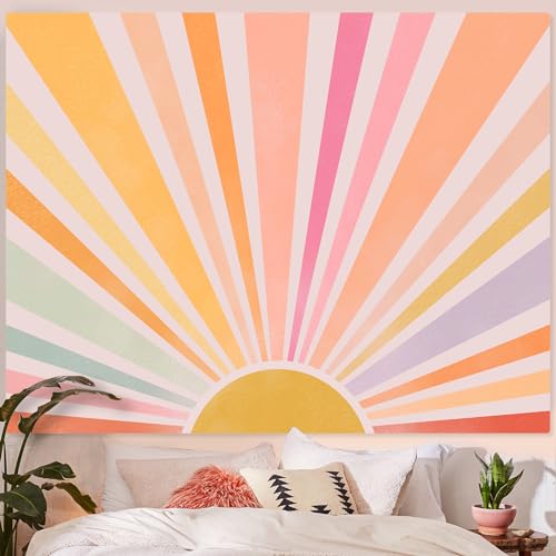 Zussun Boho Sun Tapestry Vintage 70s Sunset Sunrise Tapestries for Bedroom Aesthetic Retro Abstract Art Colorful Rainbow Classroom Tapestry Wall Hanging for Living Room Dorm (80" x 60") - color: Pink, size: 80"L x 60"W