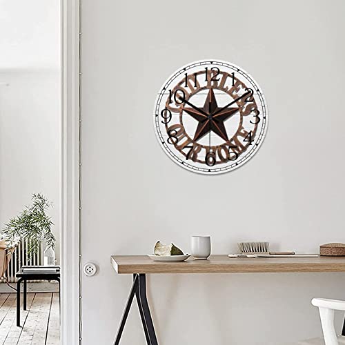 Round Farmhouse Wall Clock Western Texas Star Country Style Wood Clock Quiet Non-Ticking Battery Operated Easy to Read Classic Wall Art Analog Clock for Living Room Kitchen Bathroom 10 Inch - color: Style-1, size: 10in
