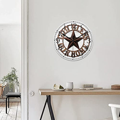 Round Farmhouse Wall Clock Western Texas Star Country Style Wood Clock Quiet Non-Ticking Battery Operated Easy to Read Classic Wall Art Analog Clock for Living Room Kitchen Bathroom 10 Inch - color: Style-1, size: 10in