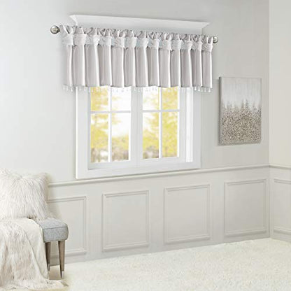 Madison Park Faux Silk Valances for Windows with Beads, 50x26 Silver - color: Silver, size: 50"W x 26"L (Pack of 1), style: Valance
