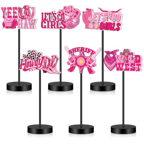 DoubleFill 6 Pcs Pink Cowgirl Disco Decoration for Table Centerpieces - style: Cow Girl