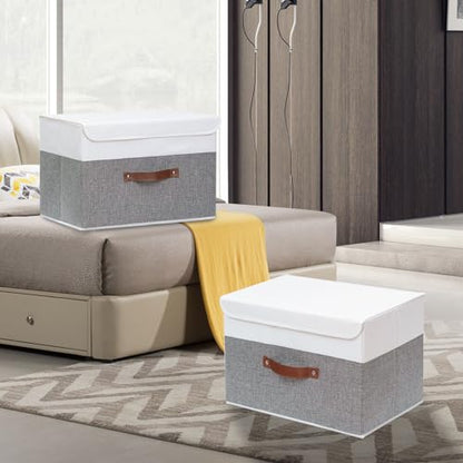 Yawinhe Collapsible Storage Bins,White/Grey,13.0x9.0x7.9in,3-Pack - color: White/Grey, size: M/(3 Pack)