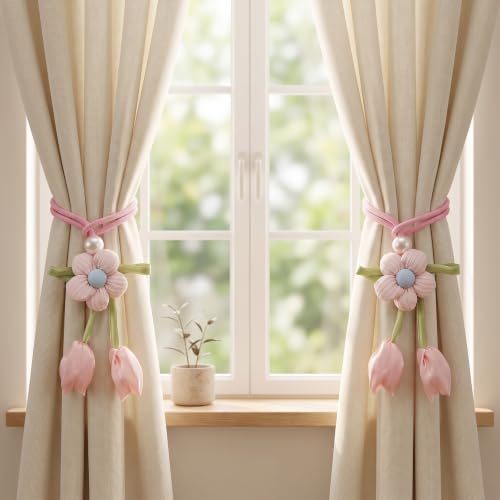 Floral Curtain Tiebacks, 4 Pack Adjustable Curtain Holdbacks, Blush Pink - color: Blush Pink