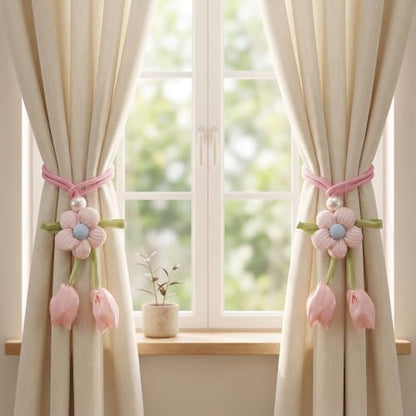 Floral Curtain Tiebacks, 4 Pack Adjustable Curtain Holdbacks, Blush Pink - color: Blush Pink