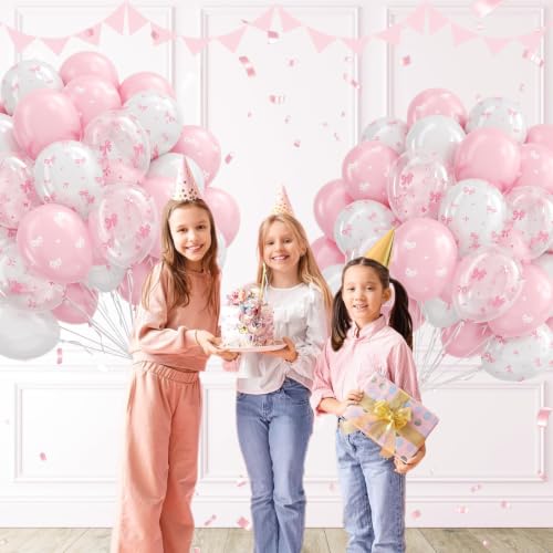 60pcs Pink Bow Balloons 12inch with Pink White Clear Bow Balloons - color: Pastel Pink