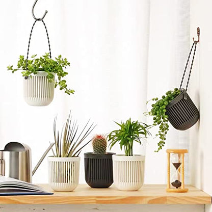 Melphoe 3.5‘’ Two-Piece Succulent Planters Pots with Drainage, Flexible Removable Handle, Flower Pots for Mini Plants, Small Hanging Planter for Wall, Window, 6 PCAK, White - color: White