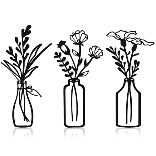 Embewhis Wall Decor Metal Flowers 3pcs, Rustic Farmhouse Flower Sculptures, 13.7" Wall Art Decor, Drill-Free Install Option for Living Room, Kitchen, Bedroom & Bathroom (M) - size: M