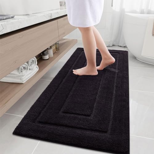 Buganda Microfiber Bathroom Rugs 59x24, Soft Shaggy Absorbent Bath Rugs - color: Black, size: 59" X 24"
