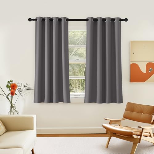 NICETOWN Grey Blackout Curtain 54 inches Long, Grommet Room Darkening Thermal Insulated Sound Reducing Solid Window Treatment for Bedroom/Kids Room, 1 Panel, W46 x L54 - color: Grey, size: 46"W x 54"L (Pack of 1)