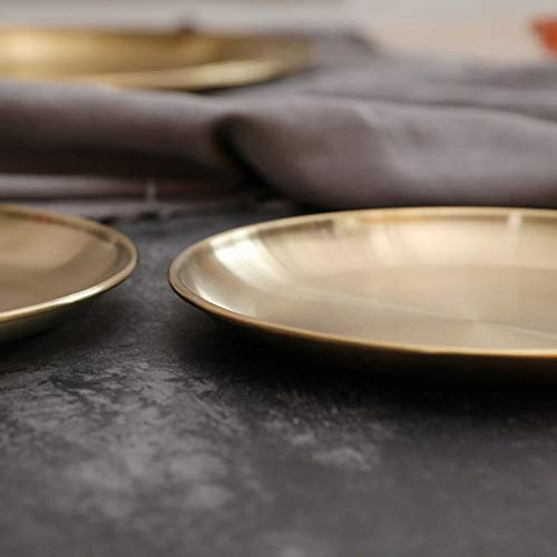 Round Brass Tray,Small Gold Decorative Tray Metal Storage Organizer Tray for Modern Home,Matte Brass Finish (23cm/9.1inch) - size: 9"