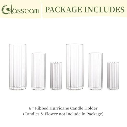 Glasseam Hurricane Glass Candle Holders, 6 Flower Vase for Pillar Candles - color: Clear