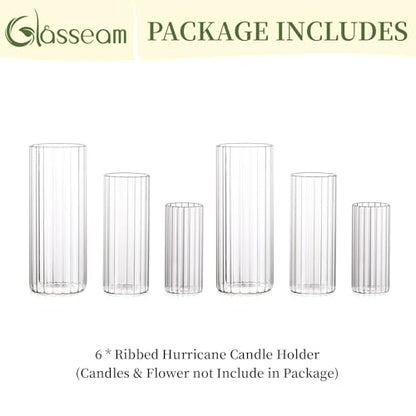 Glasseam Hurricane Glass Candle Holders, 6 Flower Vase for Pillar Candles - color: Clear