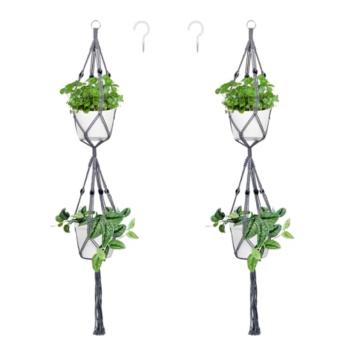 Belit 2 Pack Macrame Plant Hangers, 51 Inch Hanging Plant Holder, Grey - color: Gray, size: 51"- 2 Tier