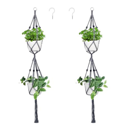 Belit 2 Pack Macrame Plant Hangers, 51 Inch Hanging Plant Holder, Grey - color: Gray, size: 51"- 2 Tier