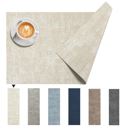 DOLOPL Placemats Set of 6, Reversible Faux Leather Place Mats, Beige - color: Beige, size: Set of 6