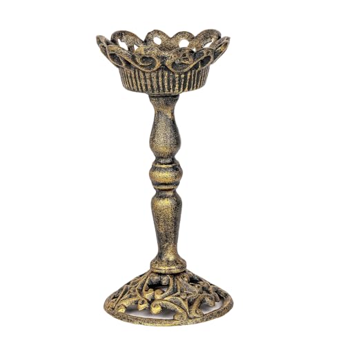 Sungmor Vintage Cast Iron Pillar Candle Holder, 8.5in Tall Black Gold - color: Black Gold
