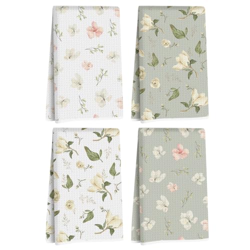 4Pcs Spring Pastel Floral Kitchen Towels, Core Floral Decorative Dish Towel - color: Multi 1411