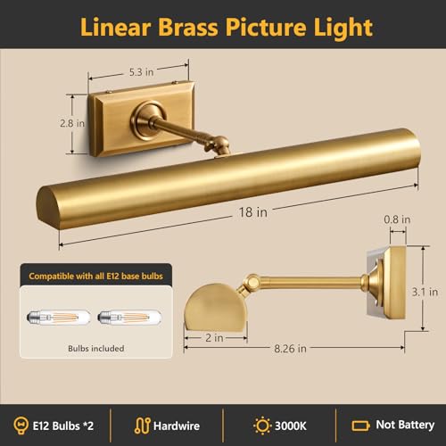 18 inch Brass Picture Light Hardwired Picture Light Library Light - color: Brass, size: 18in