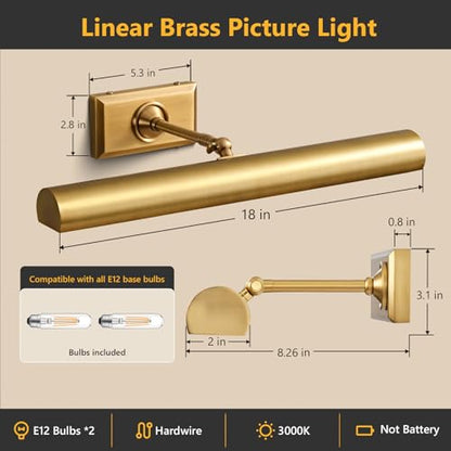 18 inch Brass Picture Light Hardwired Picture Light Library Light - color: Brass, size: 18in