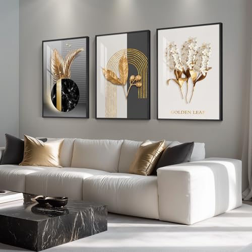 Large Framed Modern Luxury Wall Art for Living Room, 3 Piece 24x36 Inch - color: Black Gold, size: 24" W x 36" H x 3 pieces