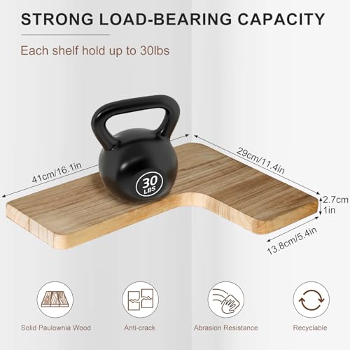 Floating Corner Shelves Set of 3, Solid Wood Picture Wall Shelf, Floating Shelves for Storage for Bedroom Kitchen Bathroom Living Room (Light Burnt) - color: Light Burnt