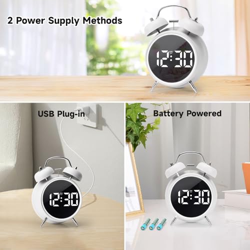 Digital Small Alarm Clock, 4.5 Inch Double Bell Electronic LED Alarm Clock - color: White