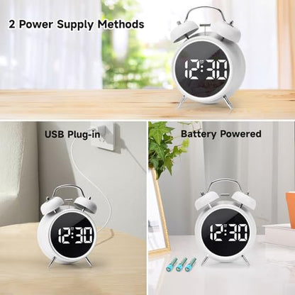 Digital Small Alarm Clock, 4.5 Inch Double Bell Electronic LED Alarm Clock - color: White