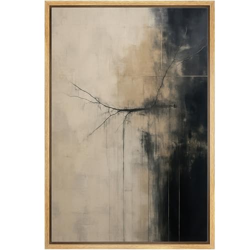 wall26 Framed Canvas Print Wall Art Minimalist Abstract in Neutral Tones Cracked Fine Art Decorative Farmhouse/Country Relax/Calm/Cozy Multicolor Zen for Bedroom - 24"x36" Natural - color: A37-2508-rya01, size: 36"L x 24"W
