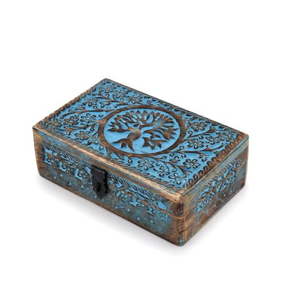 |Wooden Jewelry Box, Tarot Box, Celestial Home Decor, Witch Box, Tree of Life, Trinket Box |Size- 8" x 5" x 2.5",| Decorative Storage Bin