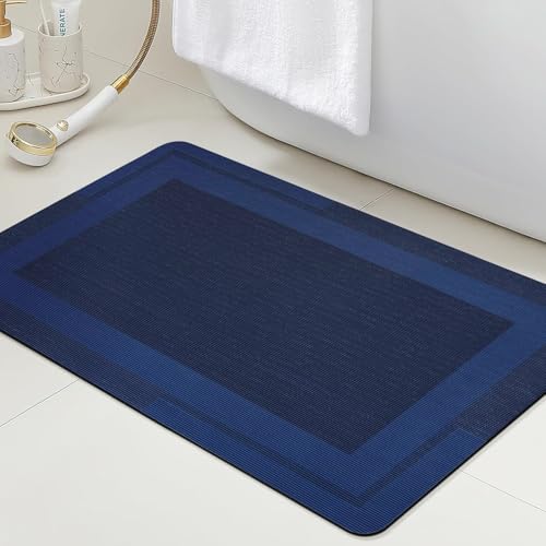ACCUMTEK Non Slip Bath Mat, Thin Bathroom Rugs Fit Under Door, Quick Dry Bath Mats, Machine Washable Bath Rugs for Bathroom, Bathtub & Kitchen, Bathtub, Dark Blue/Bordered/36 x24 - color: Dark Blue, size: 2' x 3' (Rectangular)
