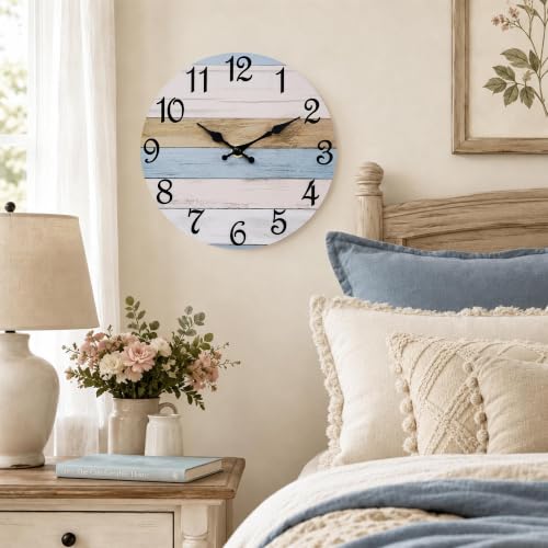 CHYLIN Wall Clock Silent Non-Ticking Battery Operated Rustic Wood Grain - color: C-dark Brownish Blue, size: 8 inch