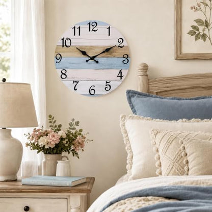 CHYLIN Wall Clock Silent Non-Ticking Battery Operated Rustic Wood Grain - color: C-dark Brownish Blue, size: 8 inch