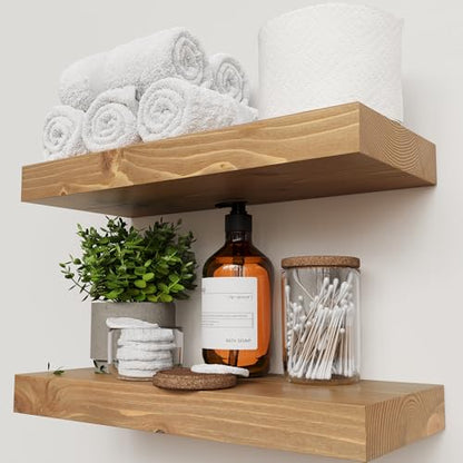 Natural Wood Floating Shelves for Wall 16 Inch Oak, Wooden Bathroom Shelf - color: Gold Oak, size: 16 Inch