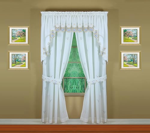 Today's Curtain Verona Reverse Embroidery Panel Pair and Tiebacks, 72", White/Blue, 80" W X 72" L - color: White/Blue, size: 80"W x 72"L (Pack of 1)