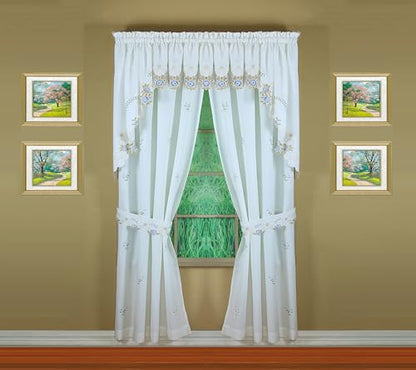 Today's Curtain Verona Reverse Embroidery Panel Pair and Tiebacks, 72", White/Blue, 80" W X 72" L - color: White/Blue, size: 80"W x 72"L (Pack of 1)