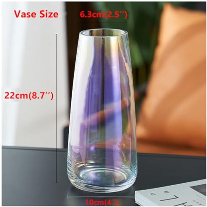 FANTESTICRYAN Modern Glass Vase, 8.7''H Decor Flower Vases Iridescent Clear - color: Neon Clear