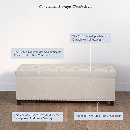 BELLEZE Storage Ottoman, Tufted Ottoman with Close Hinge, Foot Rest for Living Room (Beige, 47 inch) - color: Beige a