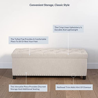 BELLEZE Storage Ottoman, Tufted Ottoman with Close Hinge, Foot Rest for Living Room (Beige, 47 inch) - color: Beige a